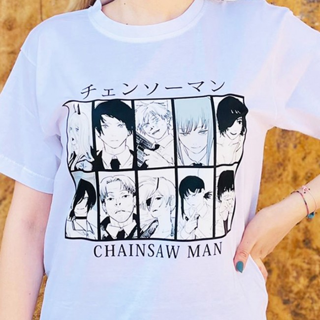 Chainsaw Man Kolaj Unisex Beyaz Tişört