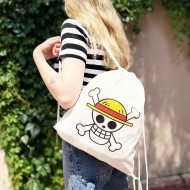 One Piece Hasır Şapka Korsanları Logo Bez Sırt Çantası One Piece Hasır Şapka Korsanları Logo Bez Sırt Çantası