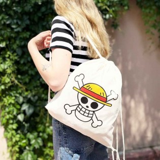One Piece Hasır Şapka Korsanları Logo Bez Sırt Çantası