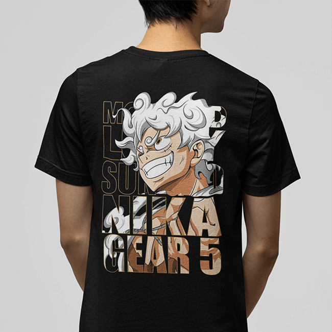 Luffy Gear 5 Nika Ön - Arka Baskılı Siyah Tişört