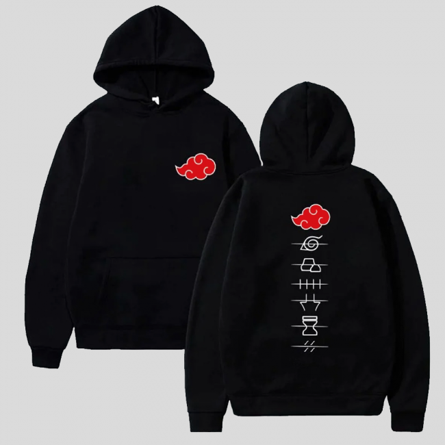 Akatsuki Bulut Ön-Arka Siyah Kapşonlu Sweatshirt