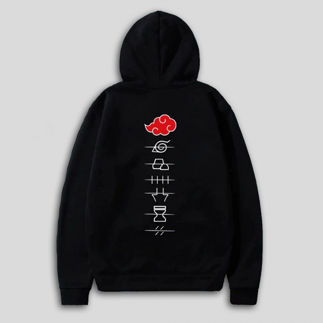 Akatsuki Bulut Ön-Arka Siyah Kapşonlu Sweatshirt