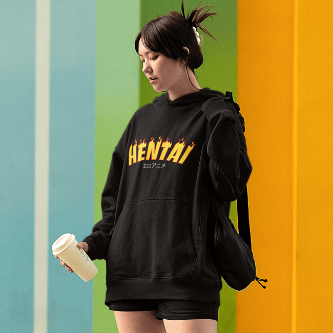 Hentai Yazılı Kapşonlu Sweatshirt