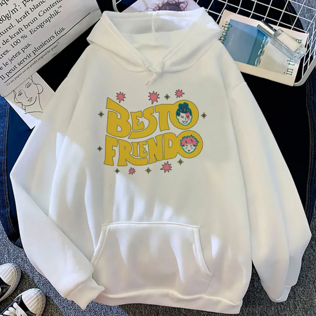 Jujutsu Kaisen Besto Friendo Beyaz Kapşonlu Sweatshirt