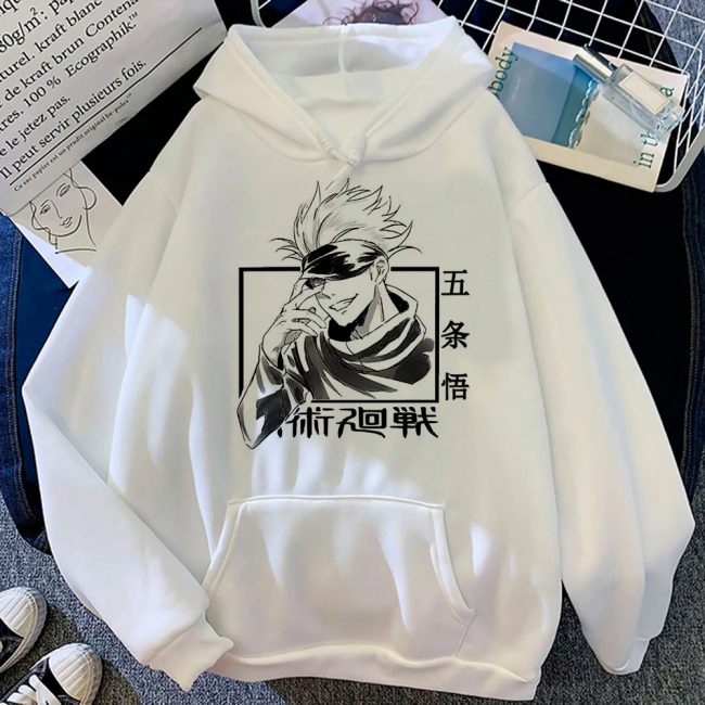 Jujutsu Kaisen Gojo Mask Beyaz Kapşonlu Sweatshirt