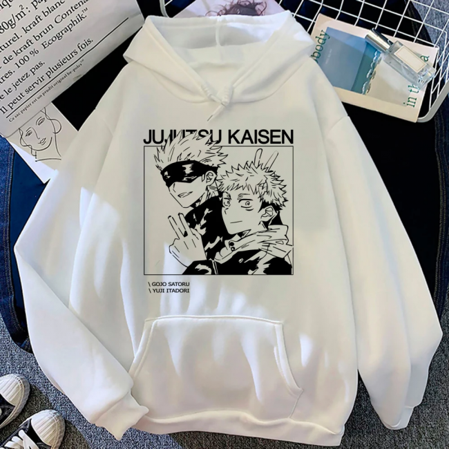 Jujutsu Kaisen Yuji Gojo Beyaz Kapşonlu Sweatshirt