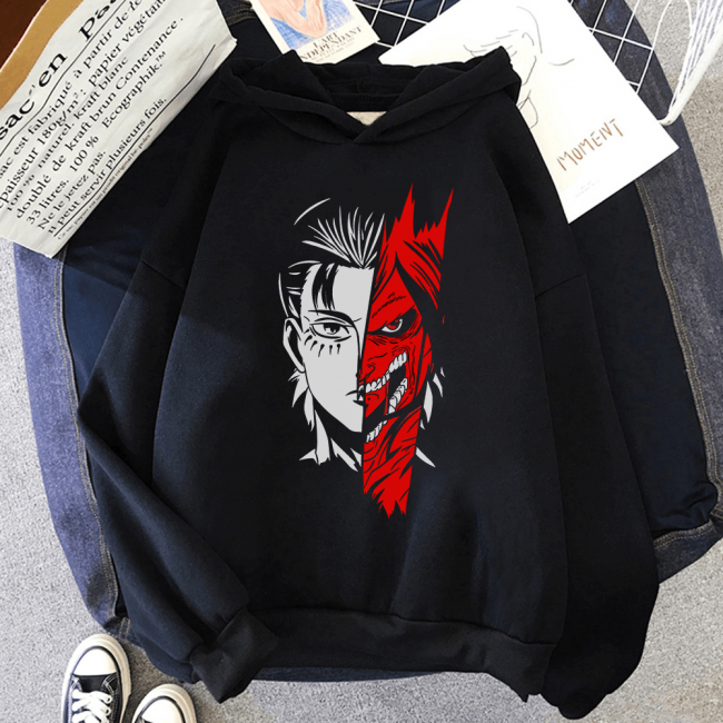 Attack On Titan Eren Red Kapşonlu Sweatshirt