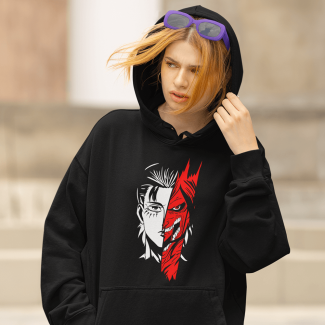 Attack On Titan Eren Red Kapşonlu Sweatshirt