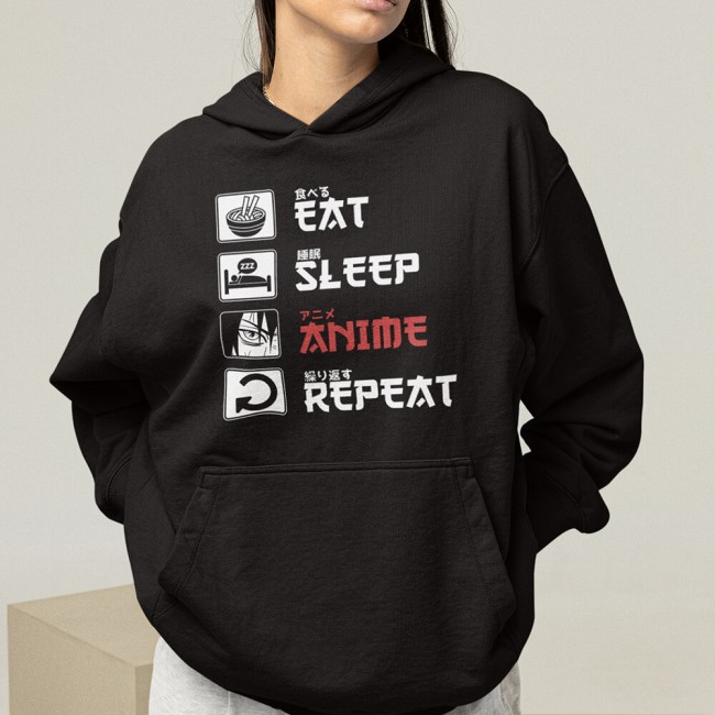 Eat Sleep Anime Kapşonlu Sweatshirt