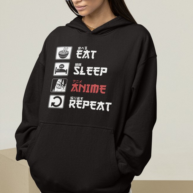 Eat Sleep Anime Kapşonlu Sweatshirt