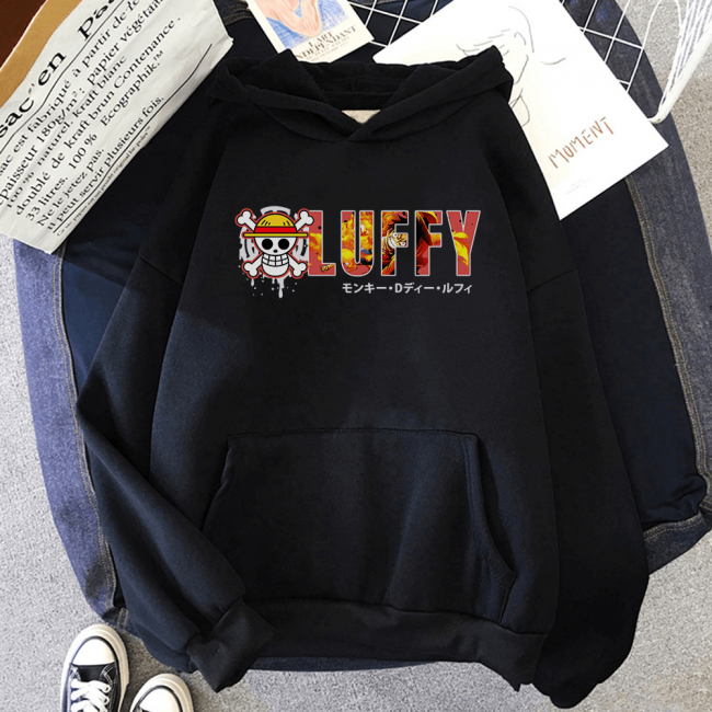 Luffy Yazılı Kapşonlu Sweatshirt