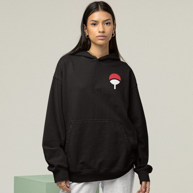 Uchiha Logo Ön - Arka Baskılı Kapşonlu Sweatshirt