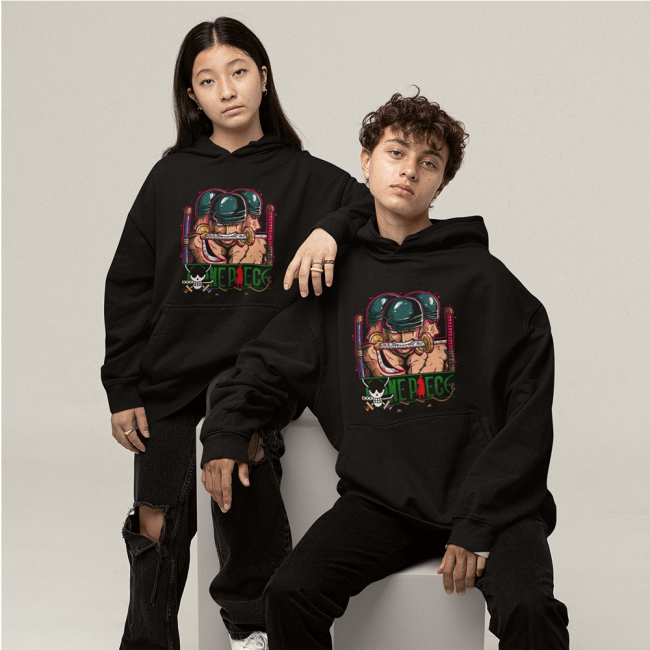 Zoro Ön-Arka Baskılı Kapşonlu Sweatshirt