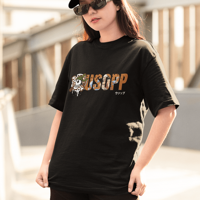 One Piece Usopp Logo Siyah Tişört