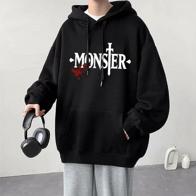 Monster Anime Logo Kapşonlu Sweatshirt