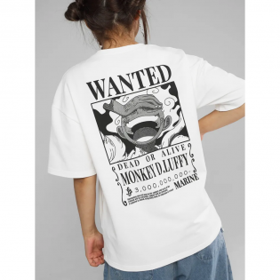 Anime One Piece Luffy Wanted Ön Arka Baskılı Beyaz T-shirt Anime One Piece Luffy Wanted Ön Arka Baskılı Beyaz T-shirt