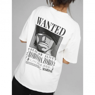 Anime One Piece Zoro Wanted Ön Arka Baskılı Beyaz T-shirt Anime One Piece Zoro Wanted Ön Arka Baskılı Beyaz T-shirt