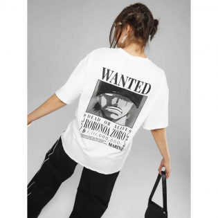 Anime One Piece Zoro Wanted Ön Arka Baskılı Beyaz T-shirt Anime One Piece Zoro Wanted Ön Arka Baskılı Beyaz T-shirt