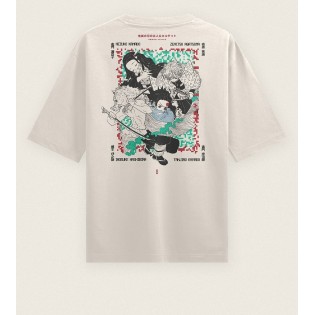 Demon Slayer Ön Arka Baskı Beyaz T-shirt