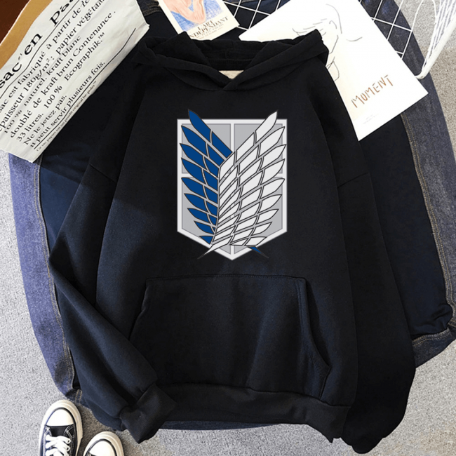 Attack On Titan Mavi Logo Kapşonlu Sweatshirt