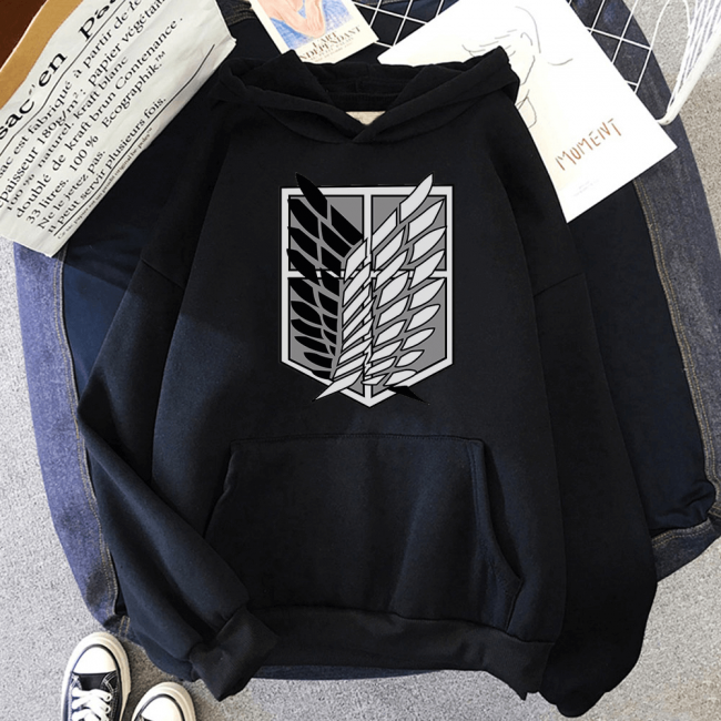 Attack On Titan Siyah Logo Kapşonlu Sweatshirt