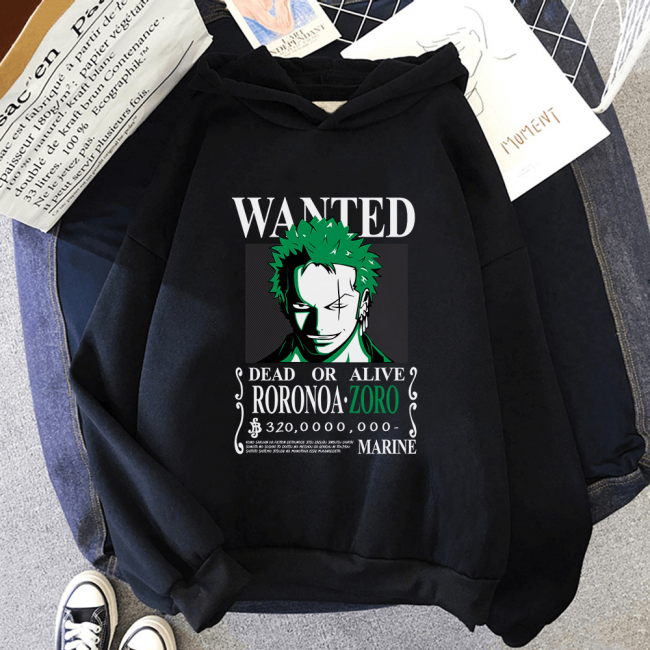 One Piece Zoro Wanted Kapşonlu Sweatshirt